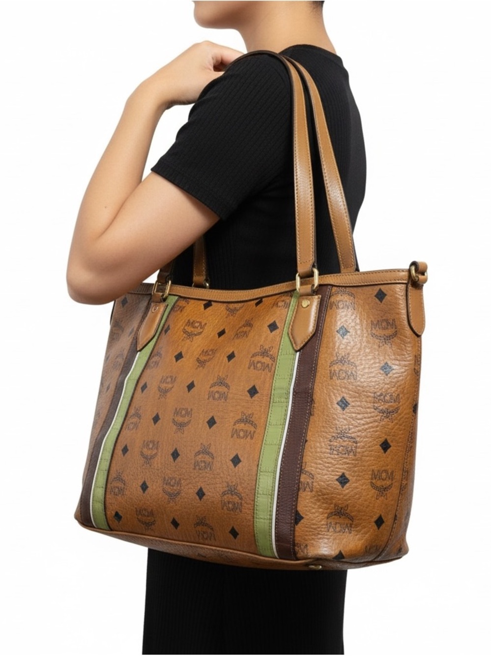 MCM Tan and Olive Tote Bag